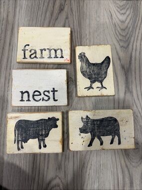 Farm Animal Wood Sign Set - Cream and Black